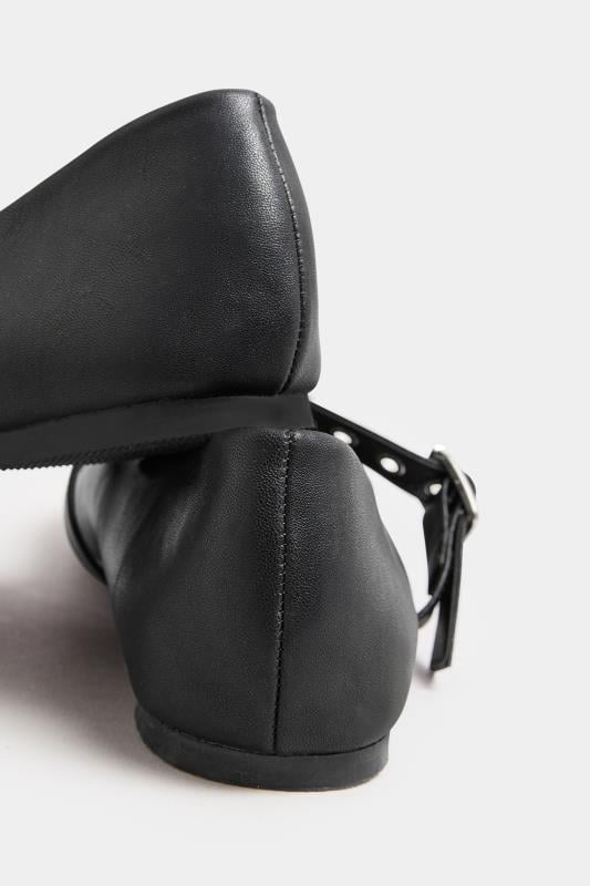 Evans Yours Black Buckle Detail Mary Jane Rivet Flats In Extra Wide EEE Fit