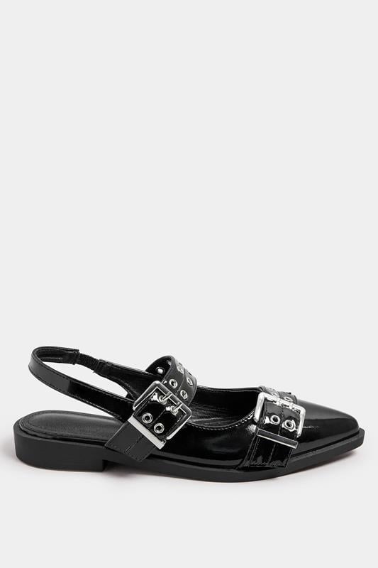 Evans Yours Black Buckle Detail Pointed Slingback Flats In Wide E Fit