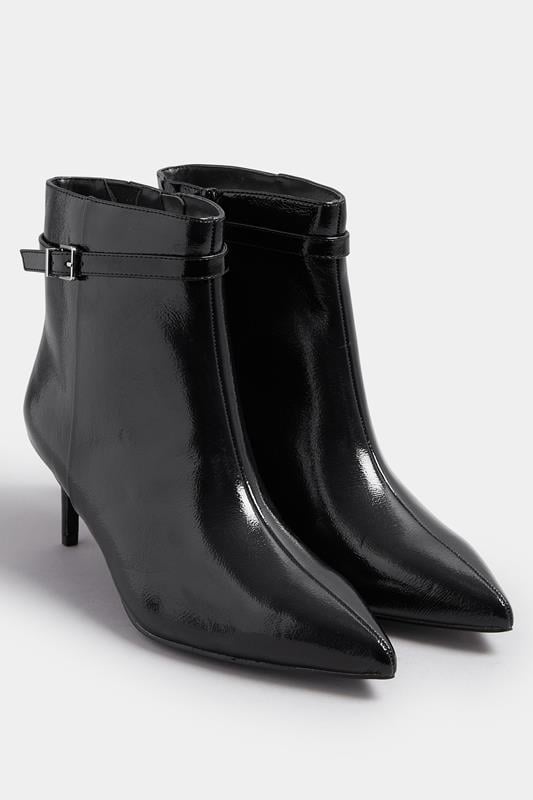 Evans Yours Black Buckle Pointed Toe Kitten Heel Boots In Extra Wide EEE Fit
