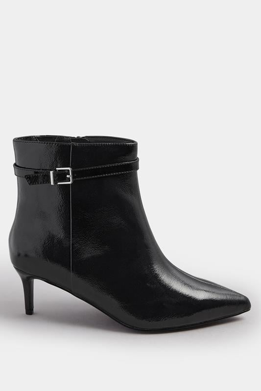 Evans Yours Black Buckle Pointed Toe Kitten Heel Boots In Extra Wide EEE Fit