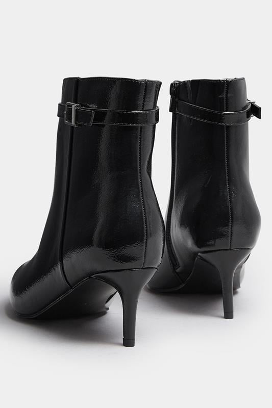 Evans Yours Black Buckle Pointed Toe Kitten Heel Boots In Extra Wide EEE Fit
