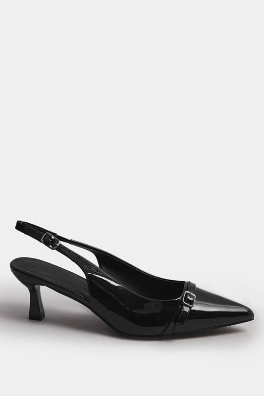 Evans Yours Black Buckle Slingback Court Shoes In Extra Wide EEE Fit