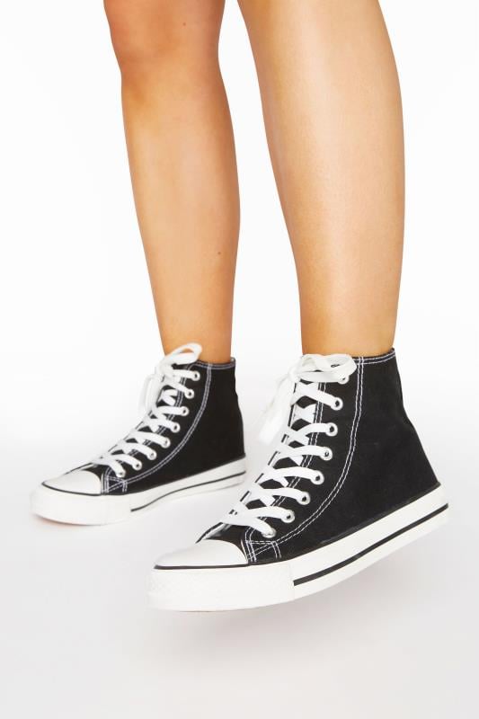 evans Yours Black Canvas High Top Trainers In Wide E Fit