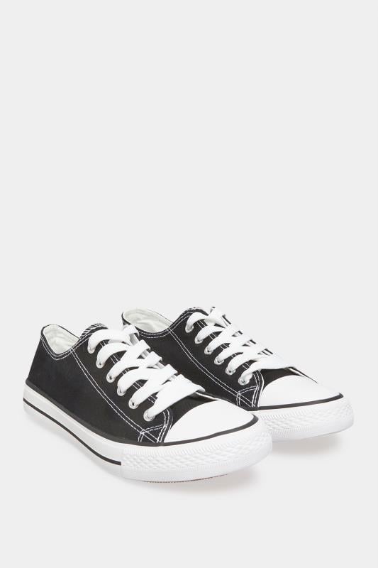 Evans Yours Black Canvas Low Trainers In Wide E Fit