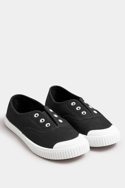 Evans Yours Black Canvas Slip On Trainers In Wide E Fit
