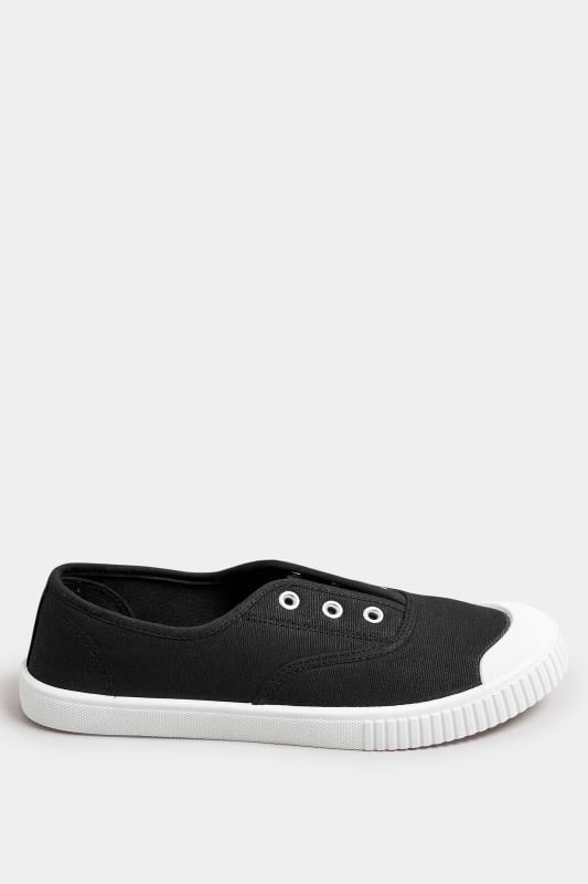 Evans Yours Black Canvas Slip On Trainers In Wide E Fit