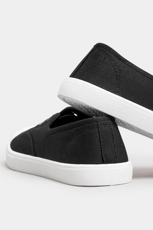 Evans Yours Black Canvas Slip On Trainers In Wide E Fit