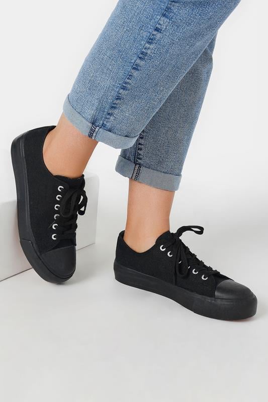 Evans Yours Black Canvas Trainers In Wide E Fit & Extra Wide EEE Fit