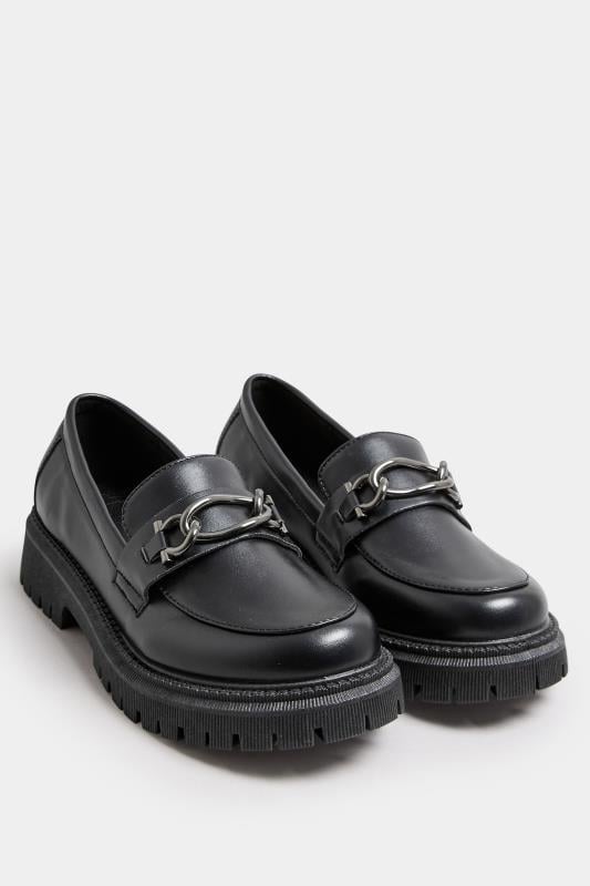 Evans Yours Black Chain Detail Chunky Loafers In Wide E Fit & Extra Wide EEE Fit