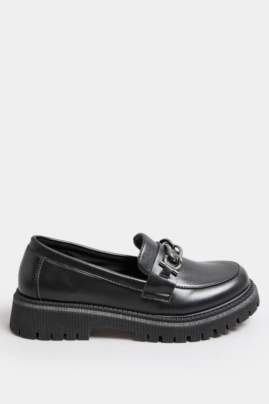 Evans Yours Black Chain Detail Chunky Loafers In Wide E Fit & Extra Wide EEE Fit