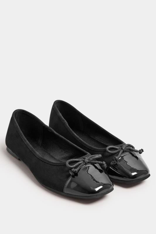 Evans Yours Black Chisel Toe Ballerina Pumps In Extra Wide EEE Fit