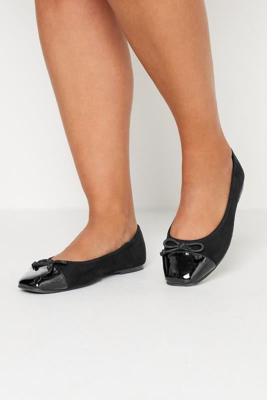 evans Yours Black Chisel Toe Ballerina Pumps In Extra Wide EEE Fit