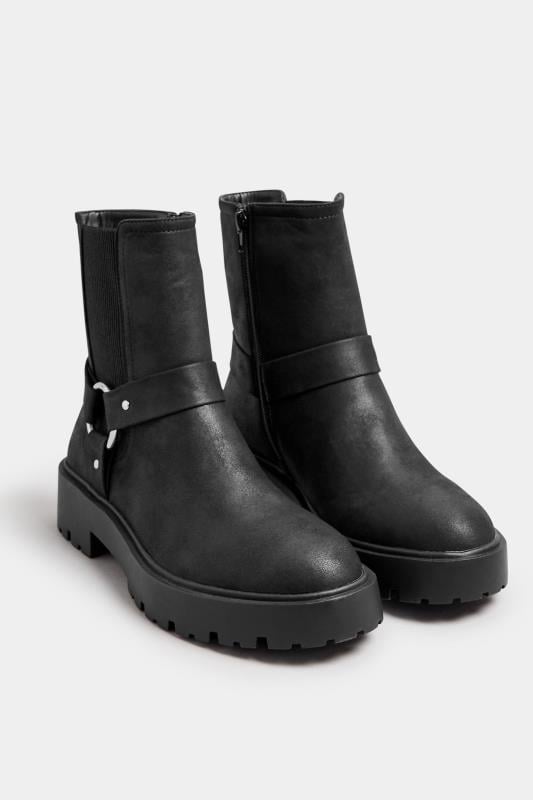 Evans Yours Black Chunky Biker Chelsea Boot In Wide E Fit & Extra Wide EEE Fit
