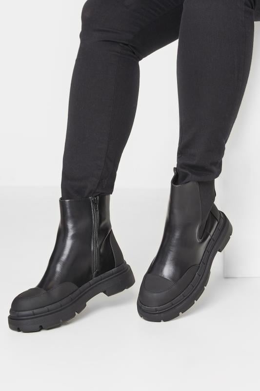 evans Yours Black Chunky High Chelsea Boots In Extra Wide EEE Fit