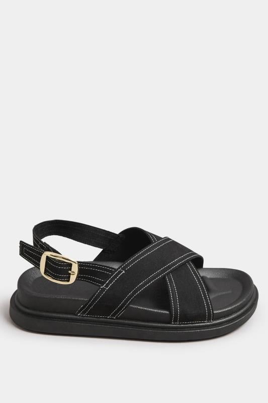 Evans Yours Black Contrast Stitch Cross Strap Sandals In Extra Wide EEE Fit