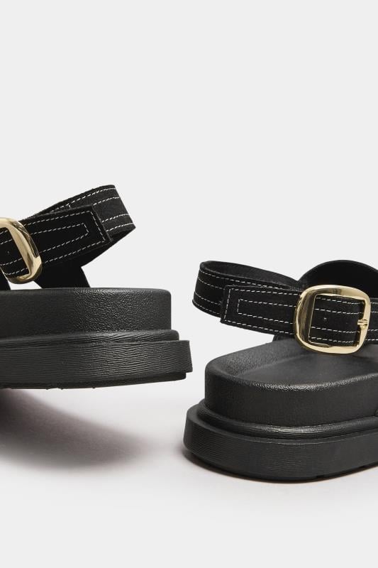 Evans Yours Black Contrast Stitch Cross Strap Sandals In Extra Wide EEE Fit