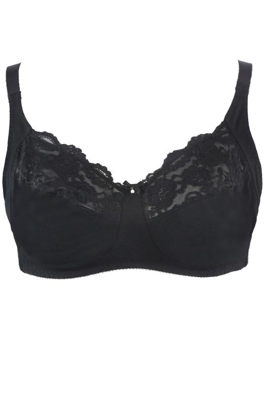 Evans YOURS Black Cotton Lace Trim Non-Padded Non-Wired Bralette