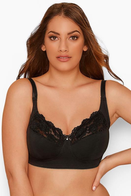 evans YOURS Black Cotton Lace Trim Non-Padded Non-Wired Bralette
