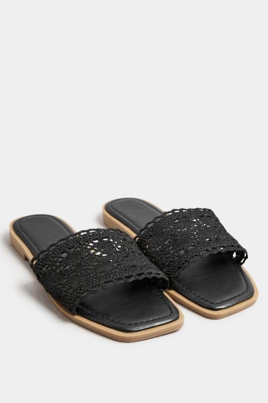 Evans Yours Black Crochet Mule Sandals In Extra Wide EEE Fit