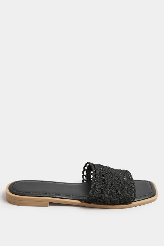 Evans Yours Black Crochet Mule Sandals In Extra Wide EEE Fit