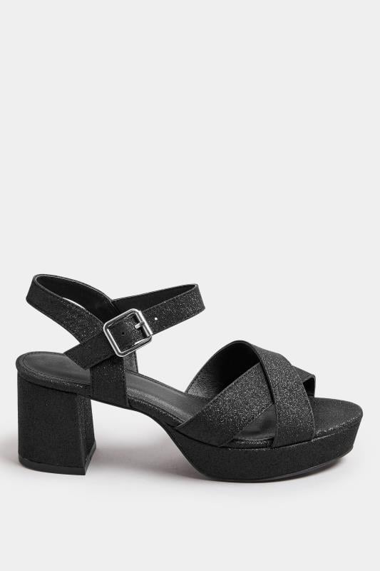 Evans Yours Black Cross Over Strap Glitter Heels In Wide E Fit & Extra Wide EEE Fit