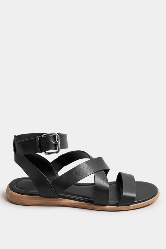 Evans Yours Black Cross Over Strappy Sandals In Extra Wide EEE Fit