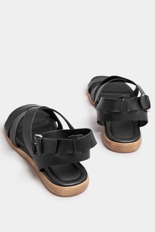 Evans Yours Black Cross Over Strappy Sandals In Extra Wide EEE Fit