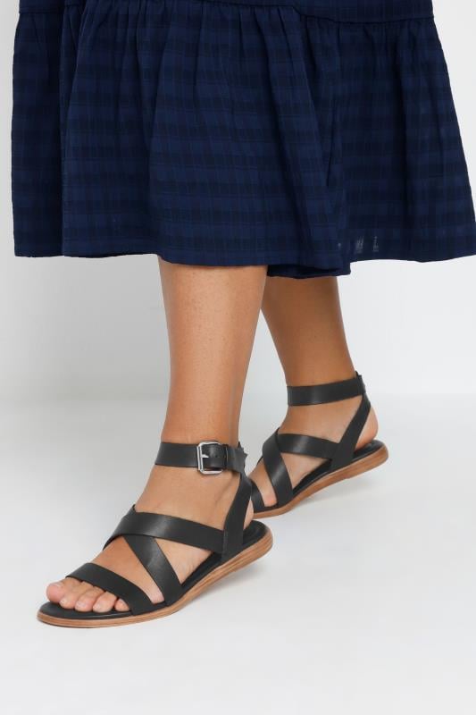 evans Yours Black Cross Over Strappy Sandals In Extra Wide EEE Fit