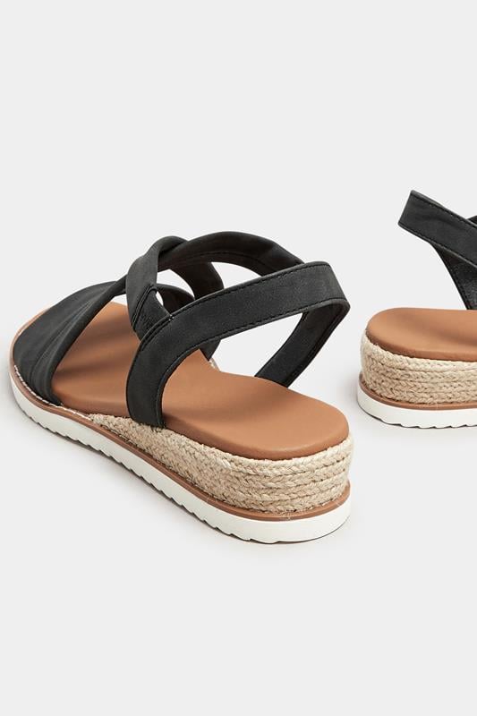 Evans Yours Black Cross Over Strappy Wedge Sandals In Wide E & Extra Wide EEE Fit