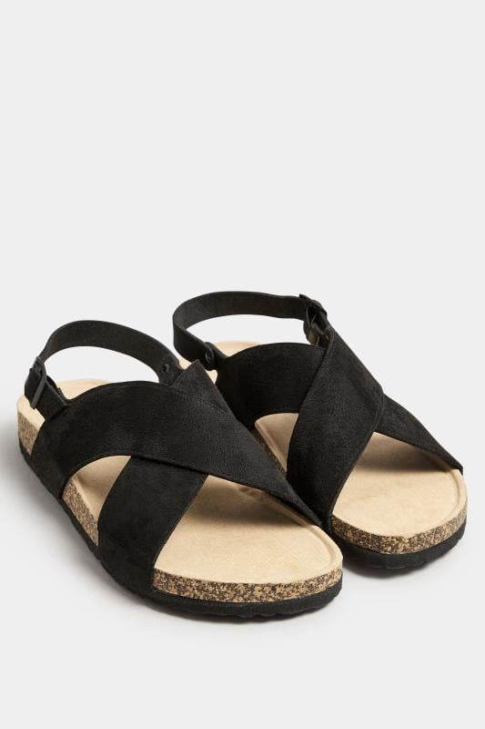 Evans Yours Black Cross Strap Footbed Sandals In Wide E & Extra Wide EEE Fit