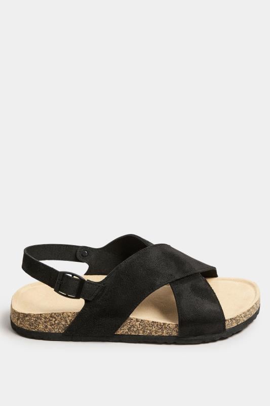 Evans Yours Black Cross Strap Footbed Sandals In Wide E & Extra Wide EEE Fit