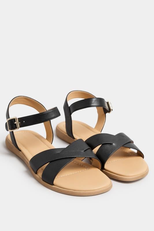 Evans Yours Black Cross Strap Sandals In Extra Wide EEE Fit