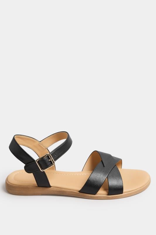 Evans Yours Black Cross Strap Sandals In Extra Wide EEE Fit