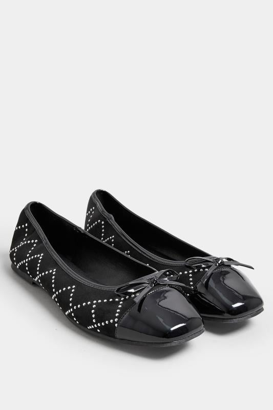 Evans Yours Black Diamante Ballerina Pumps In Extra Wide EEE Fit