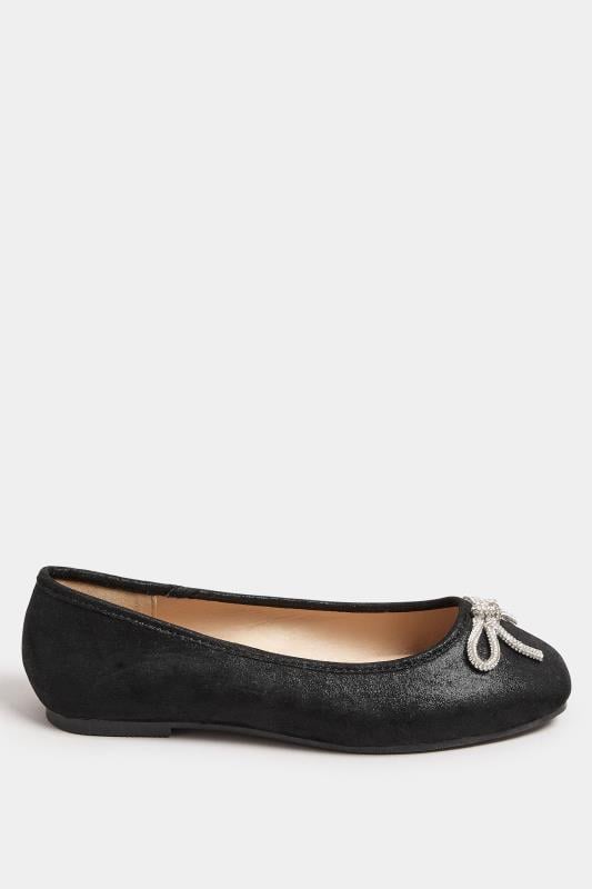 Evans Yours Black Diamante Bow Ballerina Pumps In Extra Wide EEE Fit