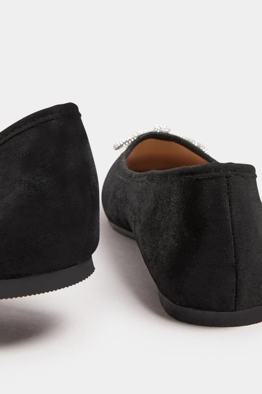 Evans Yours Black Diamante Bow Ballerina Pumps In Extra Wide EEE Fit