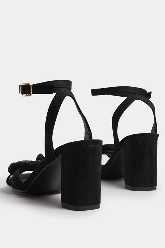 Evans Yours Black Diamante Bow Block Heel Sandals In Extra Wide EEE Fit