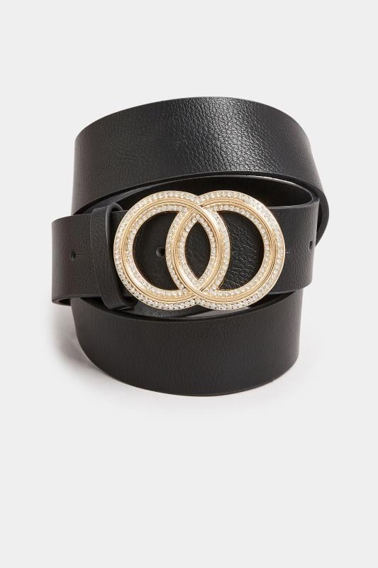 Evans Yours Black Diamante Double Circle Buckle Belt