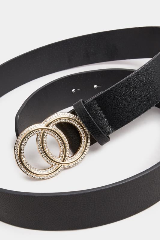 Evans Yours Black Diamante Double Circle Buckle Belt
