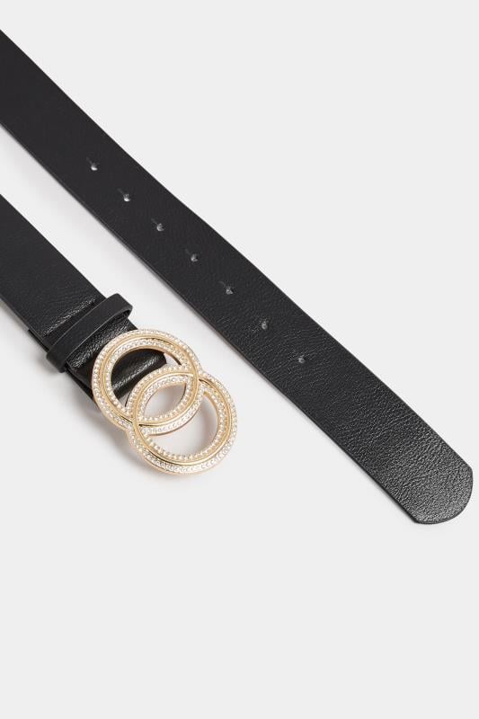 Evans Yours Black Diamante Double Circle Buckle Belt