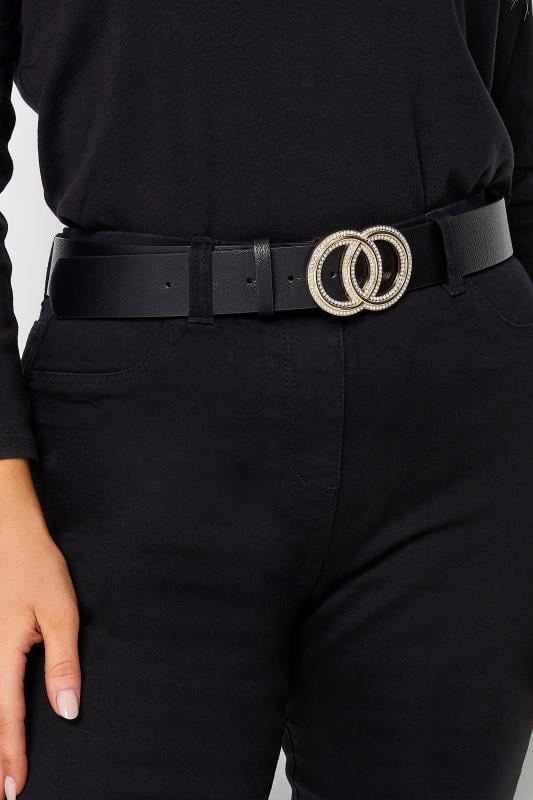 evans Yours Black Diamante Double Circle Buckle Belt