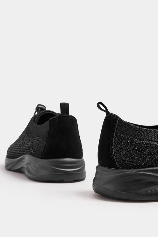 Evans Yours Black Diamante Embellished Drawcord Trainers In Extra Wide EEE Fit