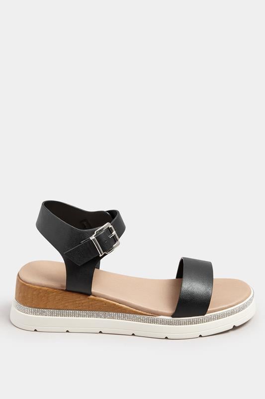 Evans Yours Black Diamante Flatform Sandals In Wide E Fit & Extra Wide EEE Fit