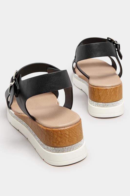 Evans Yours Black Diamante Flatform Sandals In Wide E Fit & Extra Wide EEE Fit
