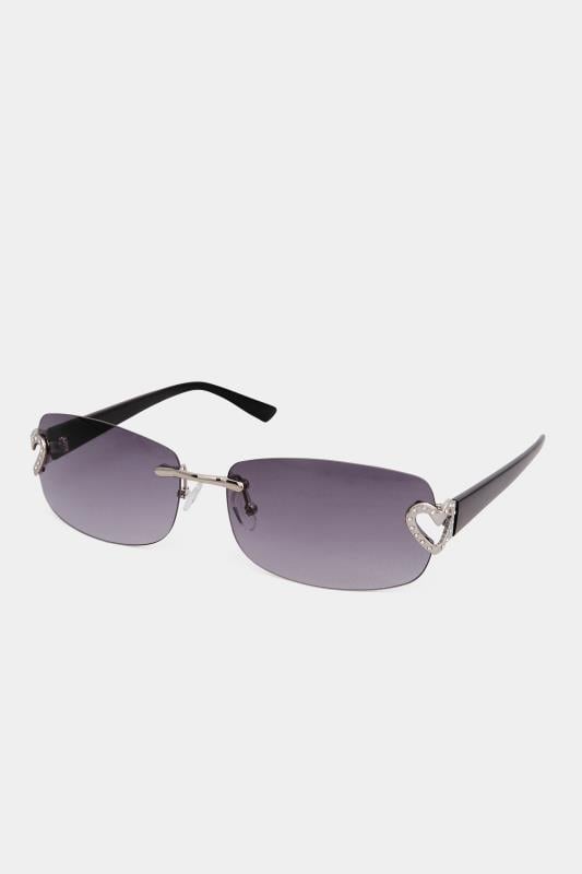 Evans Yours Black Diamante Heart Frameless Sunglasses