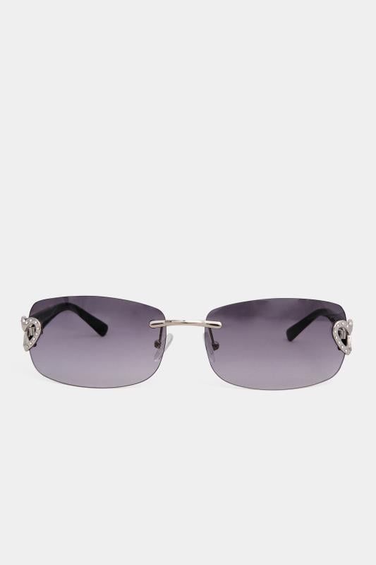 Evans Yours Black Diamante Heart Frameless Sunglasses