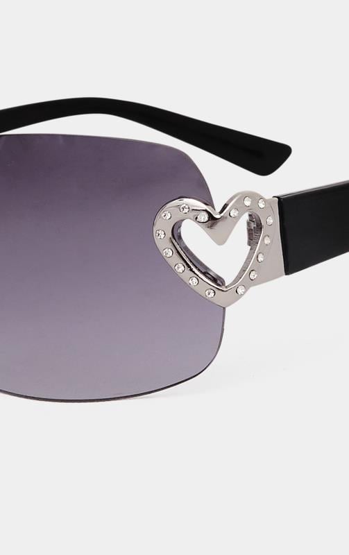 Evans Yours Black Diamante Heart Frameless Sunglasses