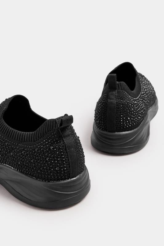 Evans Yours Black Diamante Knitted Slip On Trainers In Extra Wide EEE Fit