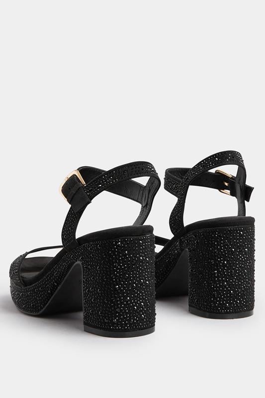 Evans Yours Black Diamante Platform Block Heels In Wide E Fit