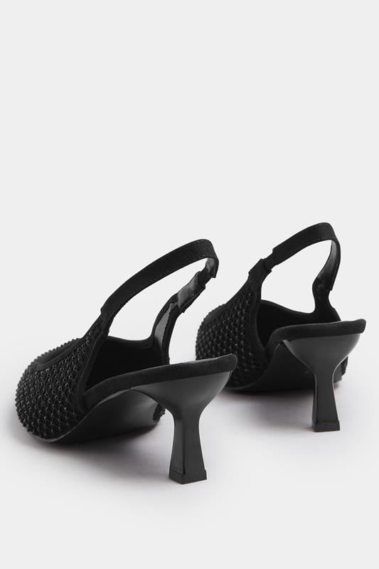 Evans Yours Black Diamante Slingback Court Shoes In Extra Wide EEE Fit
